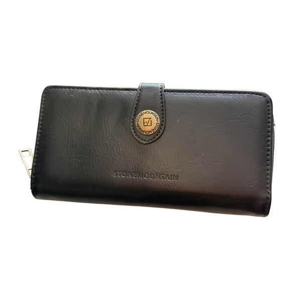 Stone Mountain Handbags - Stone Mountain Leather Zip Around Clutch Genuine Pebble Leather Wallet Black